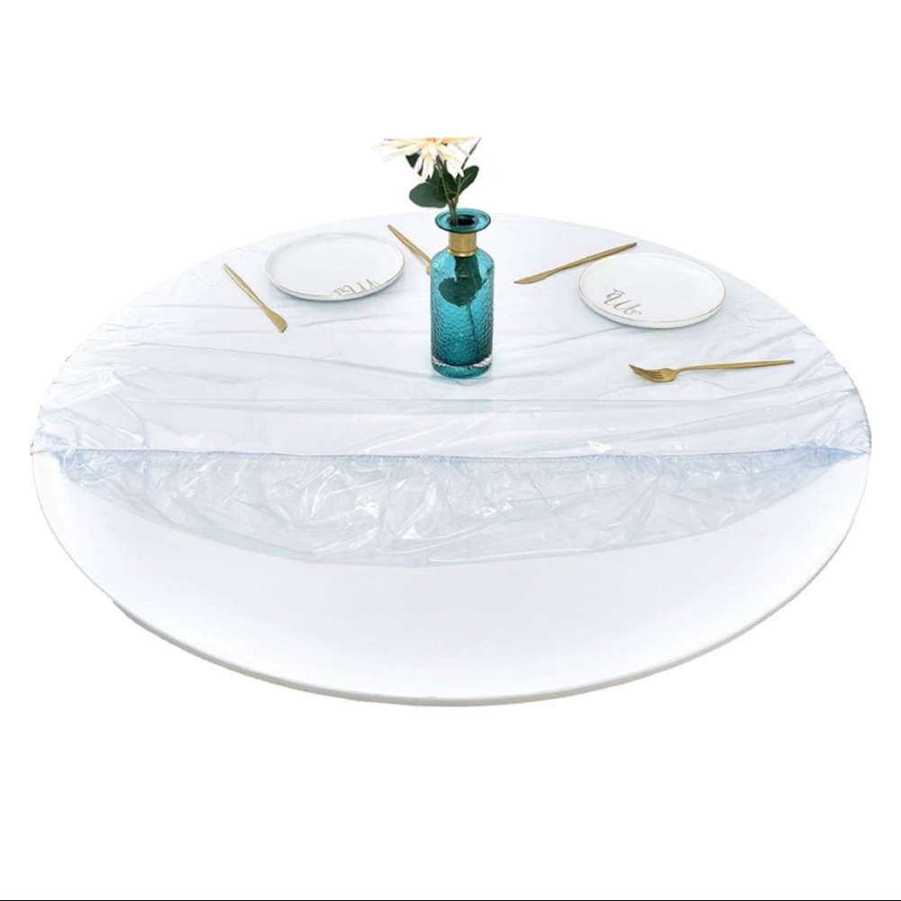 Indoor Outdoor Heavy Duty Clear Transparent Round Fitted Vinyl Tablecloth